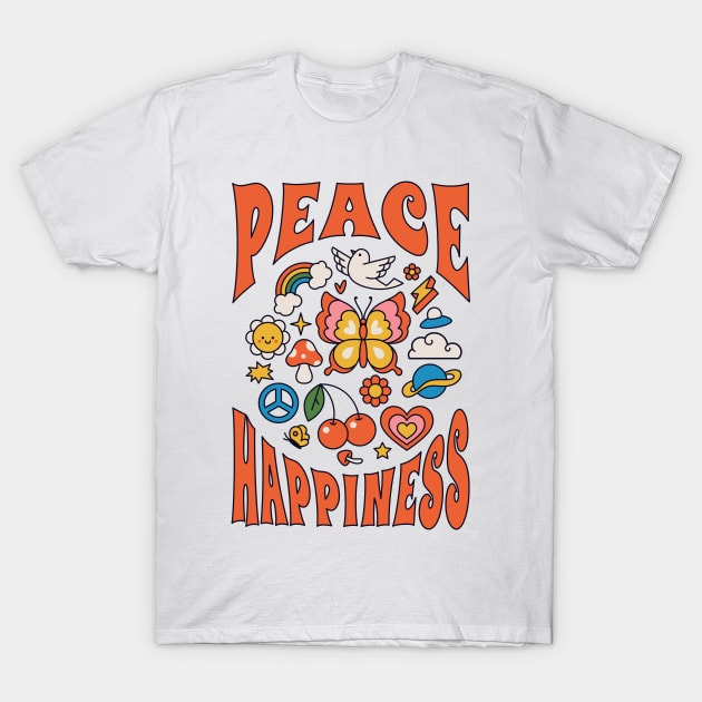 Groovy peace happiness 70s vibe T-Shirt by RedCrunch